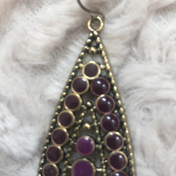 Tear drop shaped earrings nickel free, fuchsia and gold colors - Picture 6 of 12